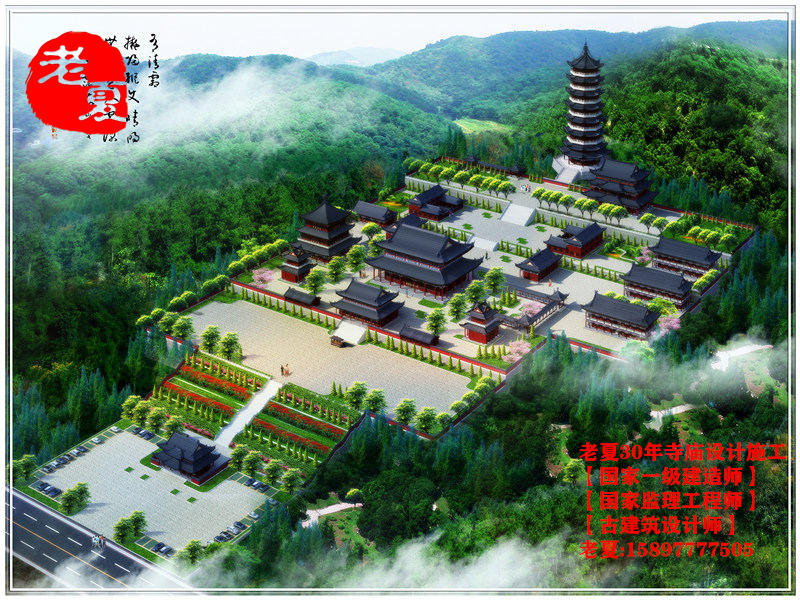   2024年最经典：寺庙设计效果图，寺庙设计规划鸟瞰图方案，寺庙设计平面图布局图