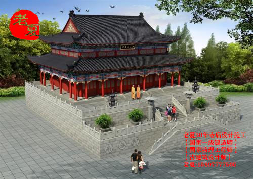 小型寺庙三开间寺庙设计图，五开间寺庙设计效果图方案